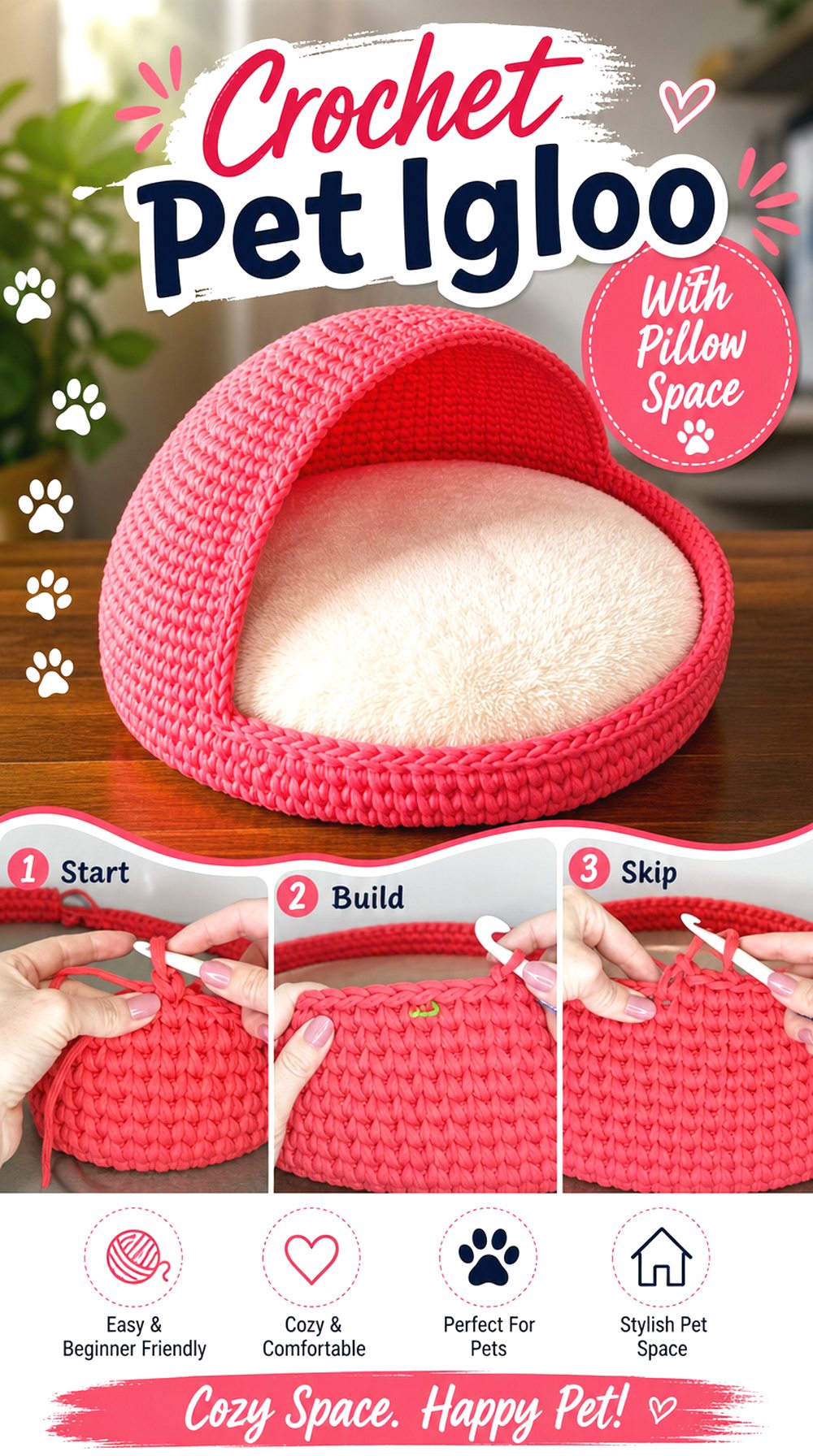 Crochet Pet Igloo With Pillow Space