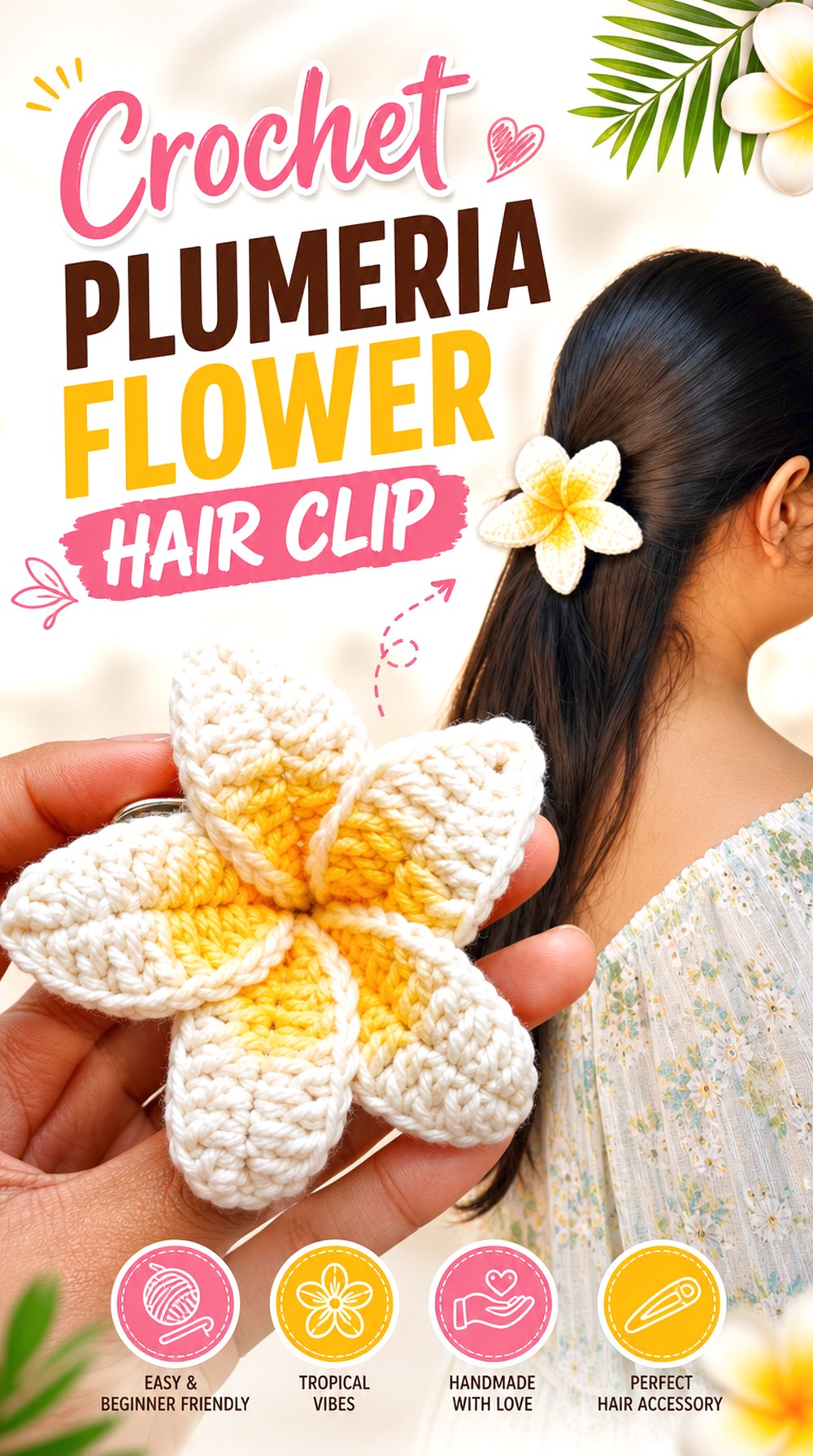 Crochet Plumeria Flower Hair Clip