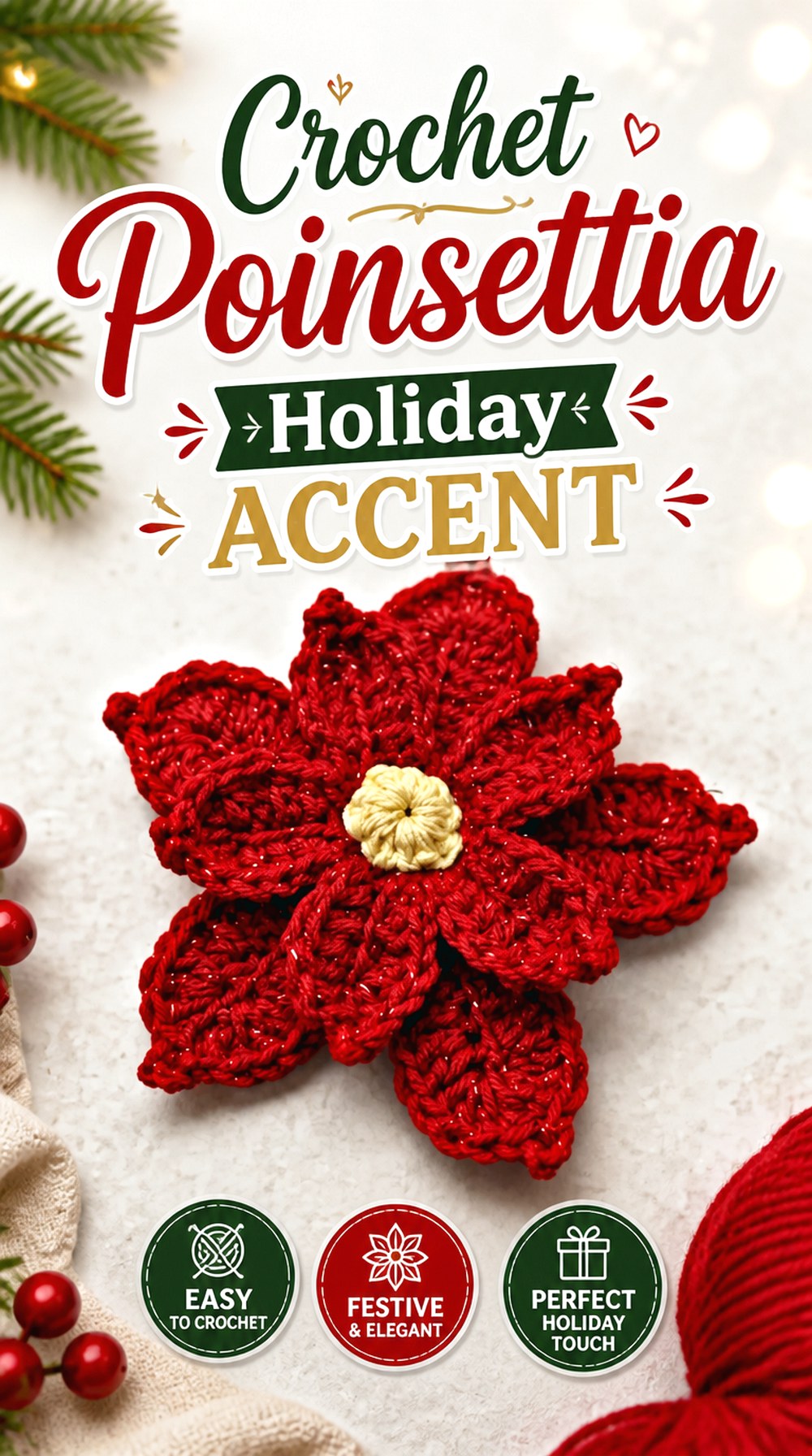 Crochet Poinsettia Holiday Accent