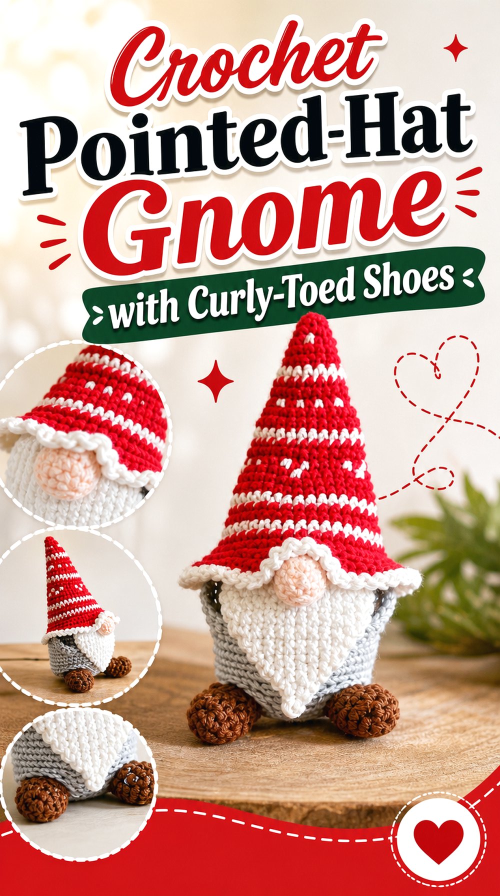 Crochet Pointed Hat Gnome with Curly Toed Shoes