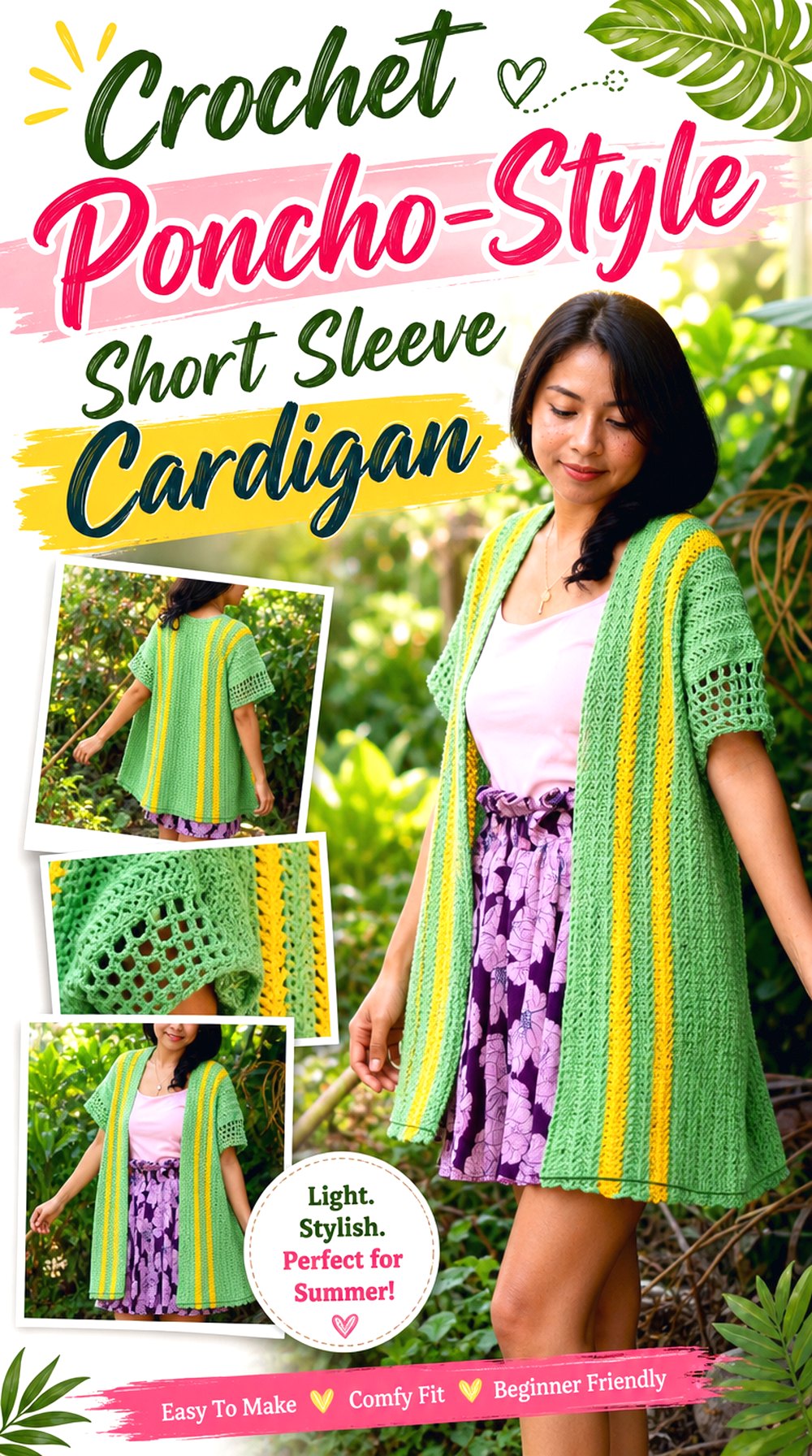 Crochet Poncho Style Short Sleeve Cardigan