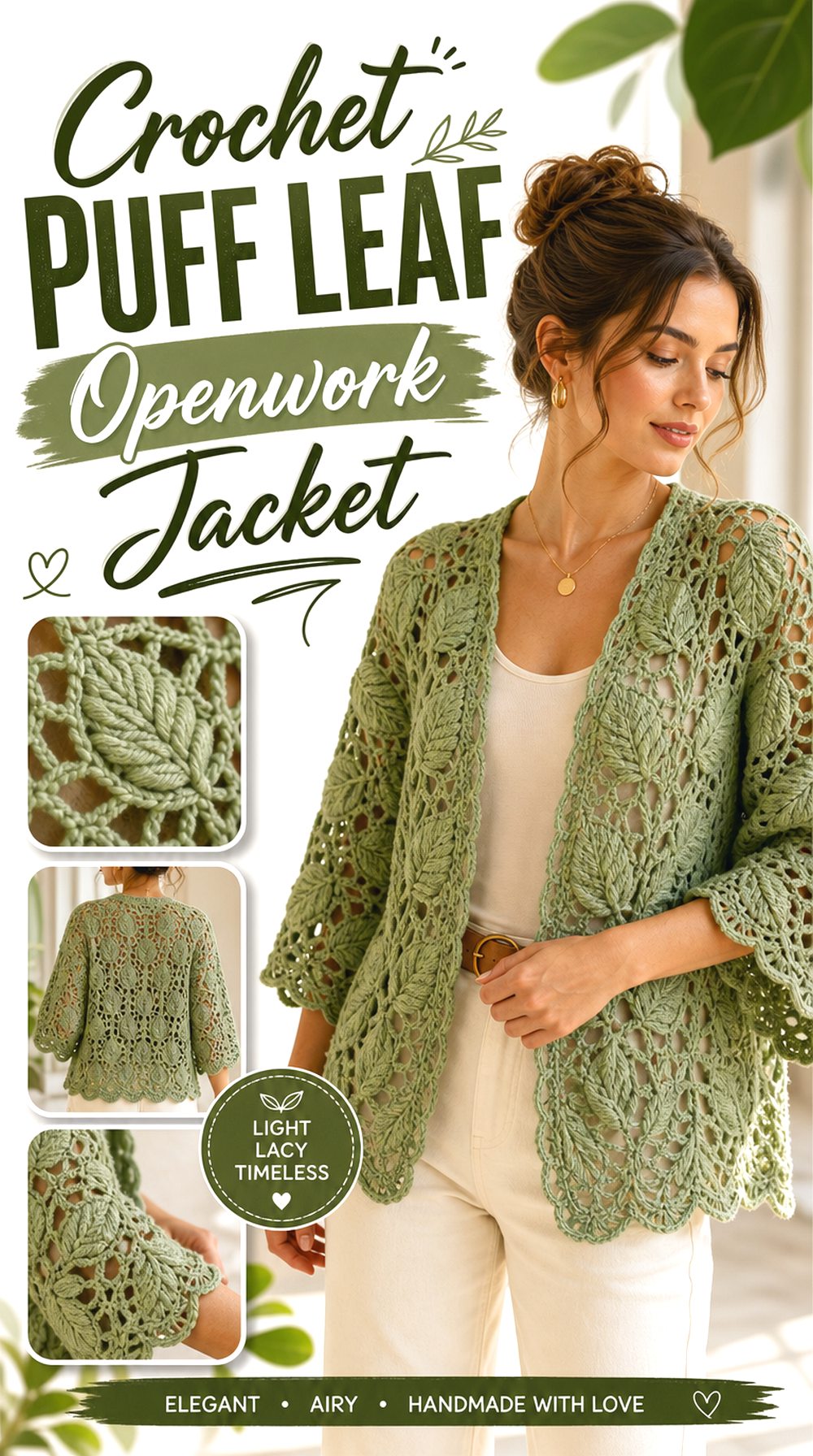 Crochet Puff Leaf Openwork Jacket