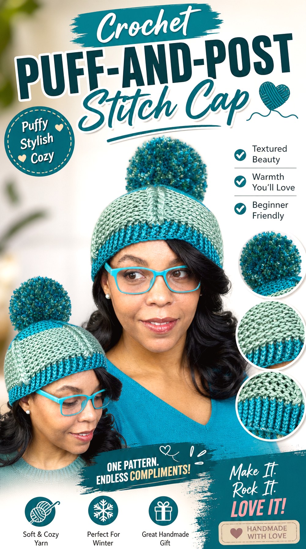 Crochet Puff and Post Stitch Cap