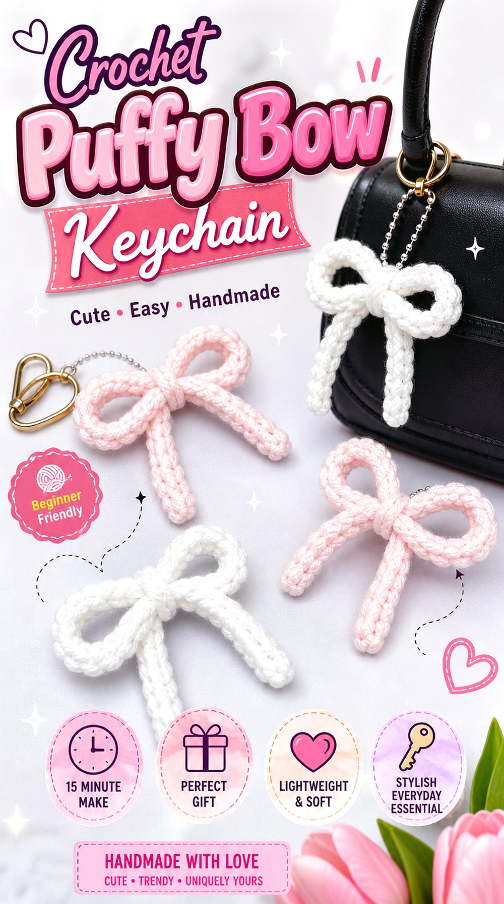 Crochet Puffy Bow Keychain