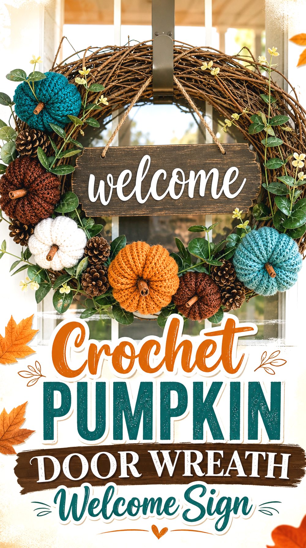 Crochet Pumpkin Door Wreath Welcome Sign