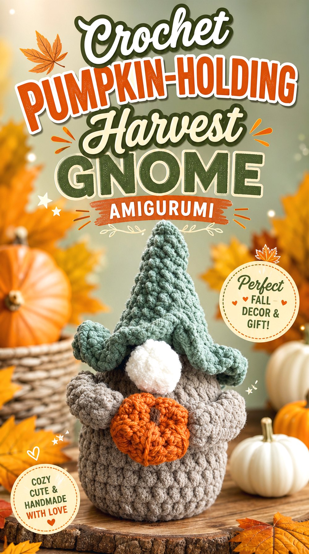 Crochet Pumpkin Holding Harvest Gnome Amigurumi