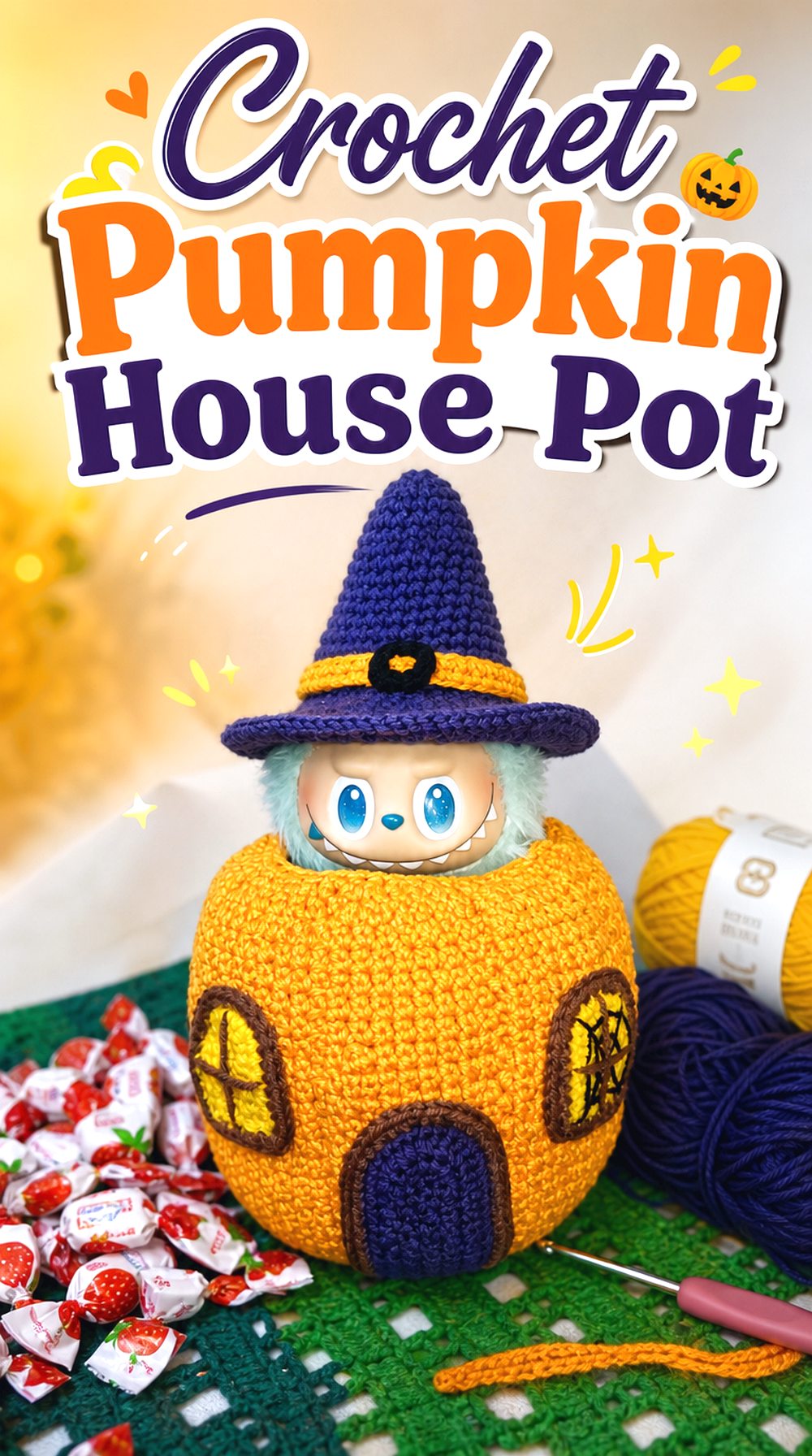 Crochet Pumpkin House Pot