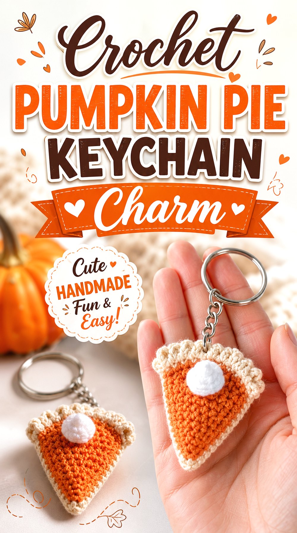 Crochet Pumpkin Pie Keychain Charm