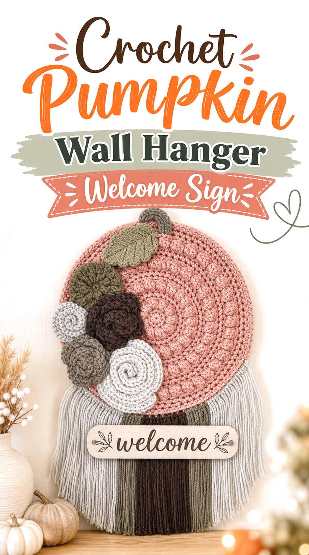 Crochet Pumpkin Wall Hanger Welcome Sign