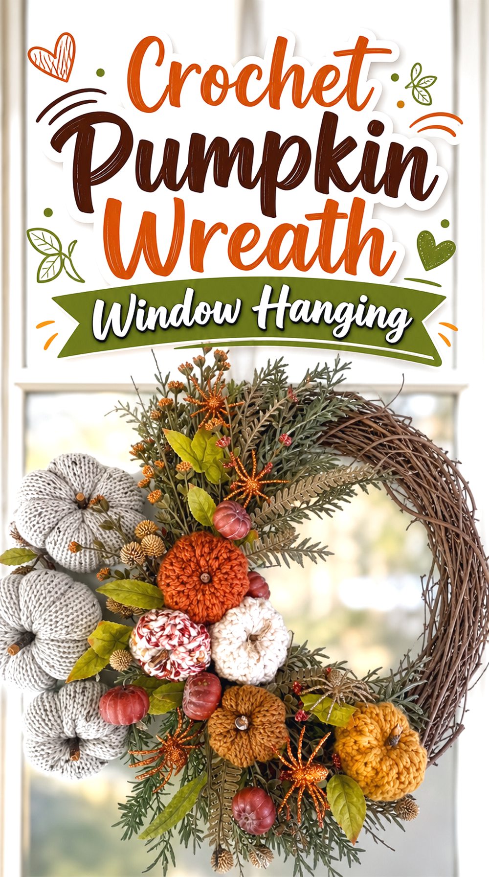 Crochet Pumpkin Wreath Window Hanging