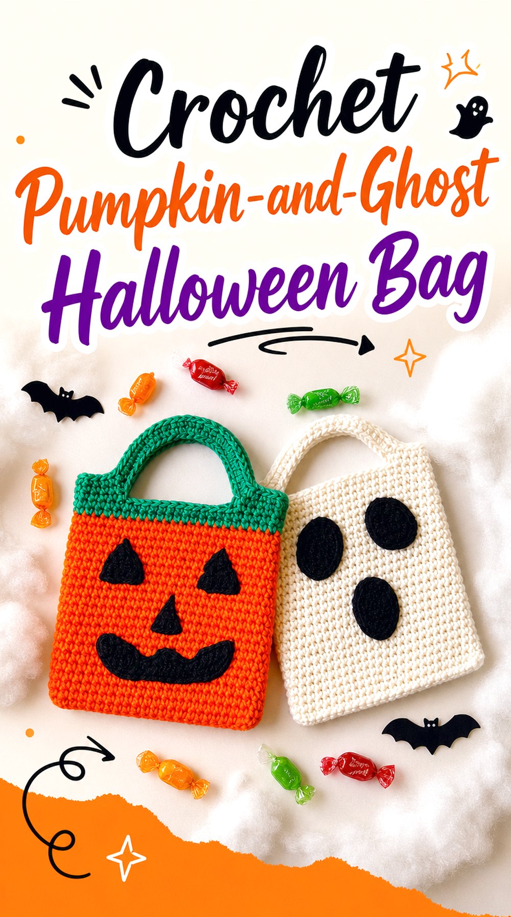 Crochet Pumpkin and Ghost Halloween Bag