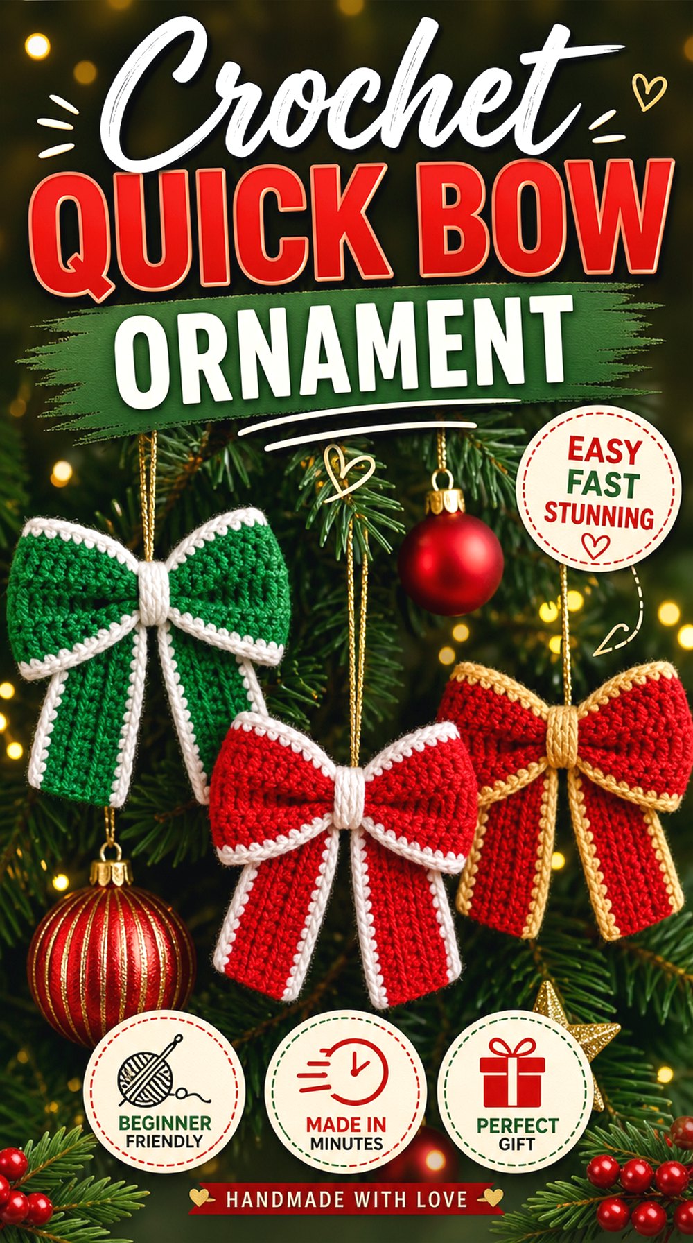 Crochet Quick Bow Ornament