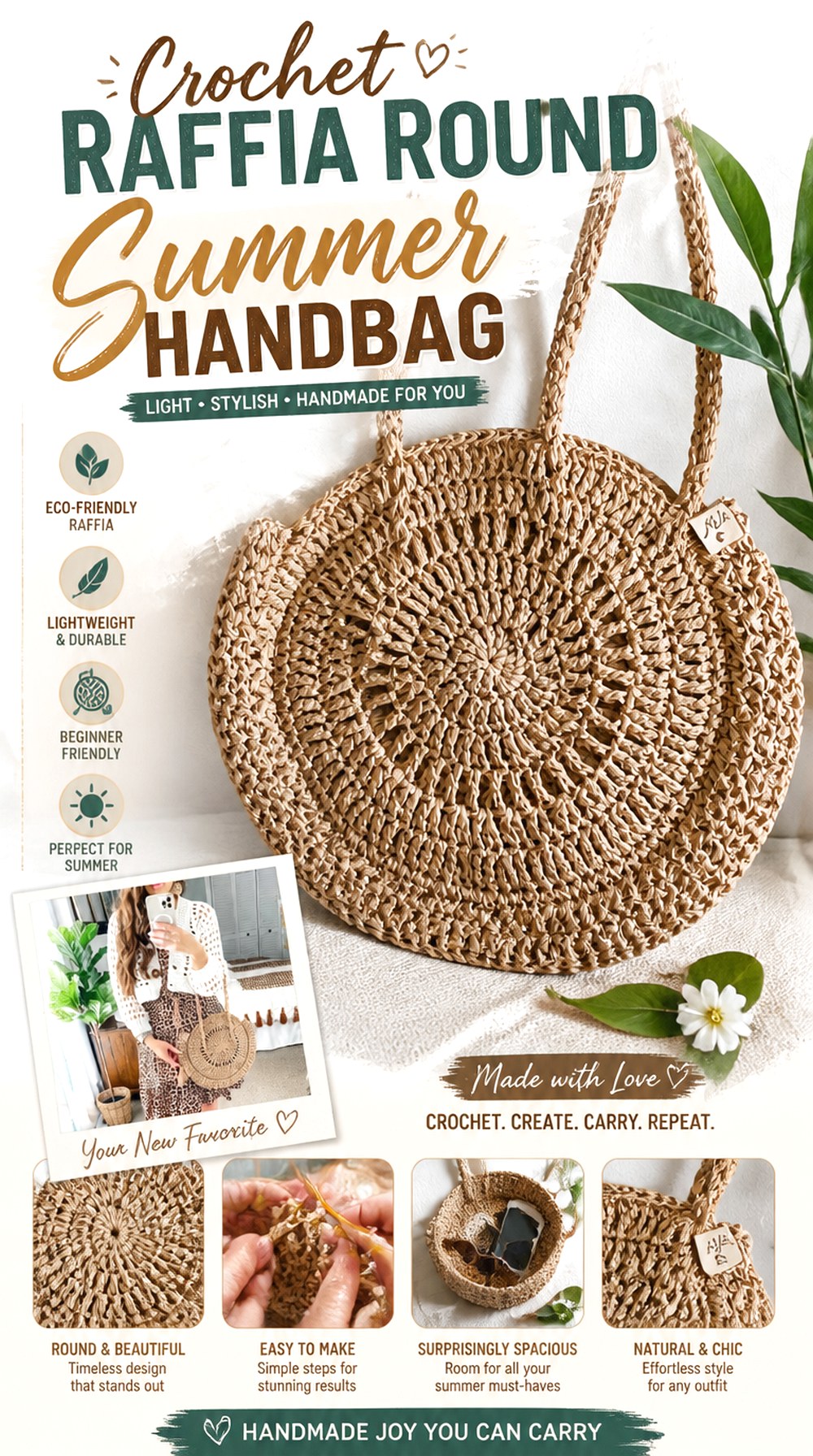 Crochet Raffia Round Summer Handbag