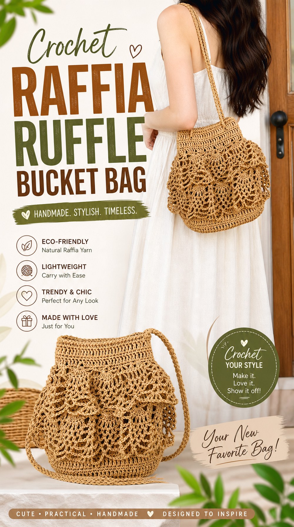 Crochet Raffia Ruffle Bucket Bag