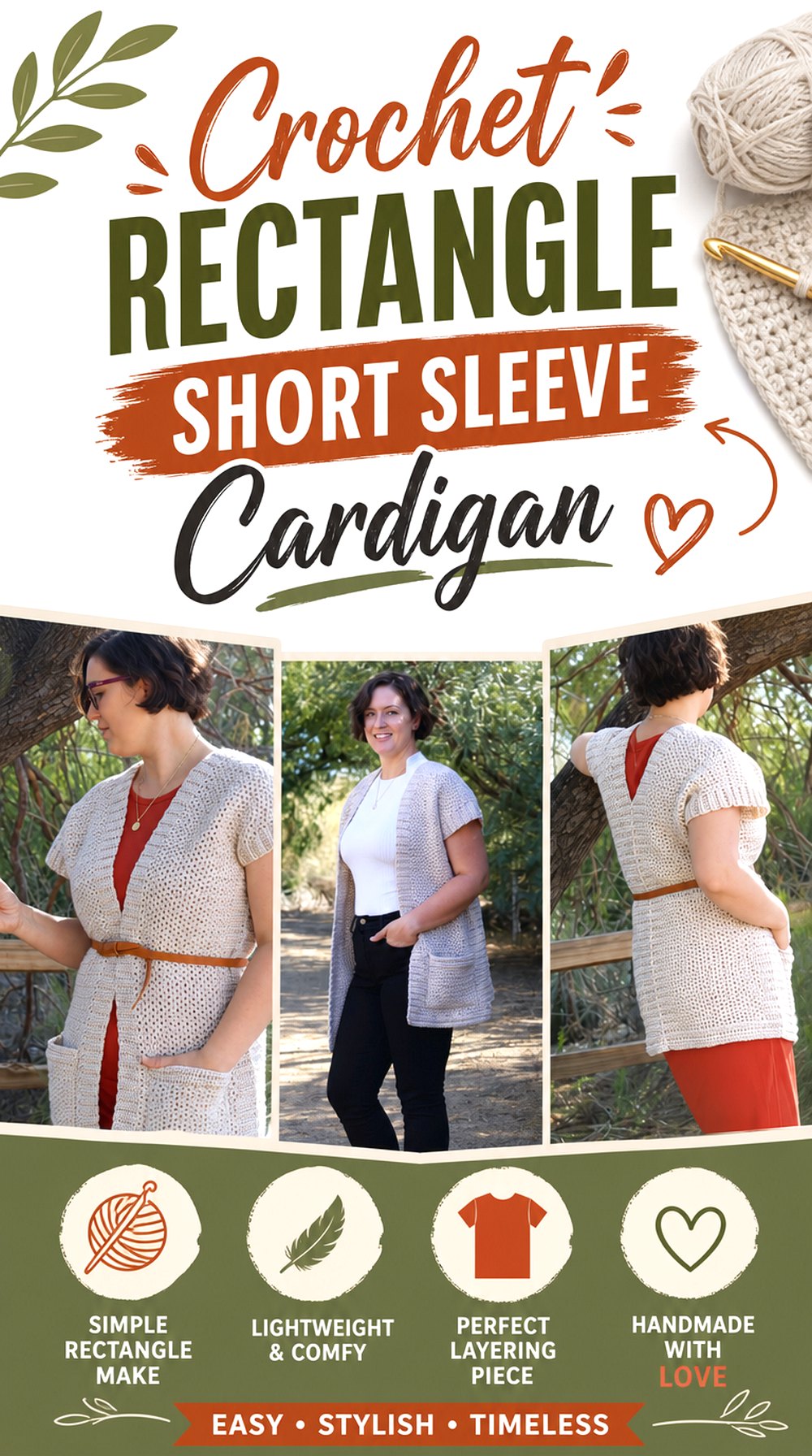 Crochet Rectangle Short Sleeve Cardigan
