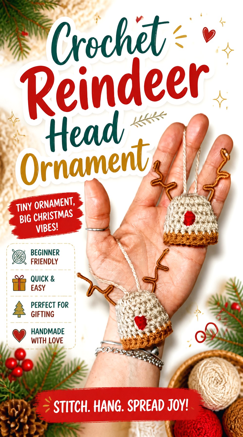 Crochet Reindeer Head Ornament