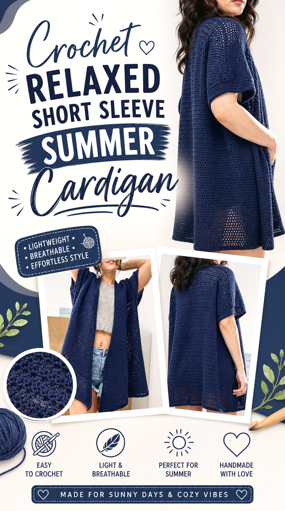 Crochet Relaxed Short Sleeve Summer Cardigan