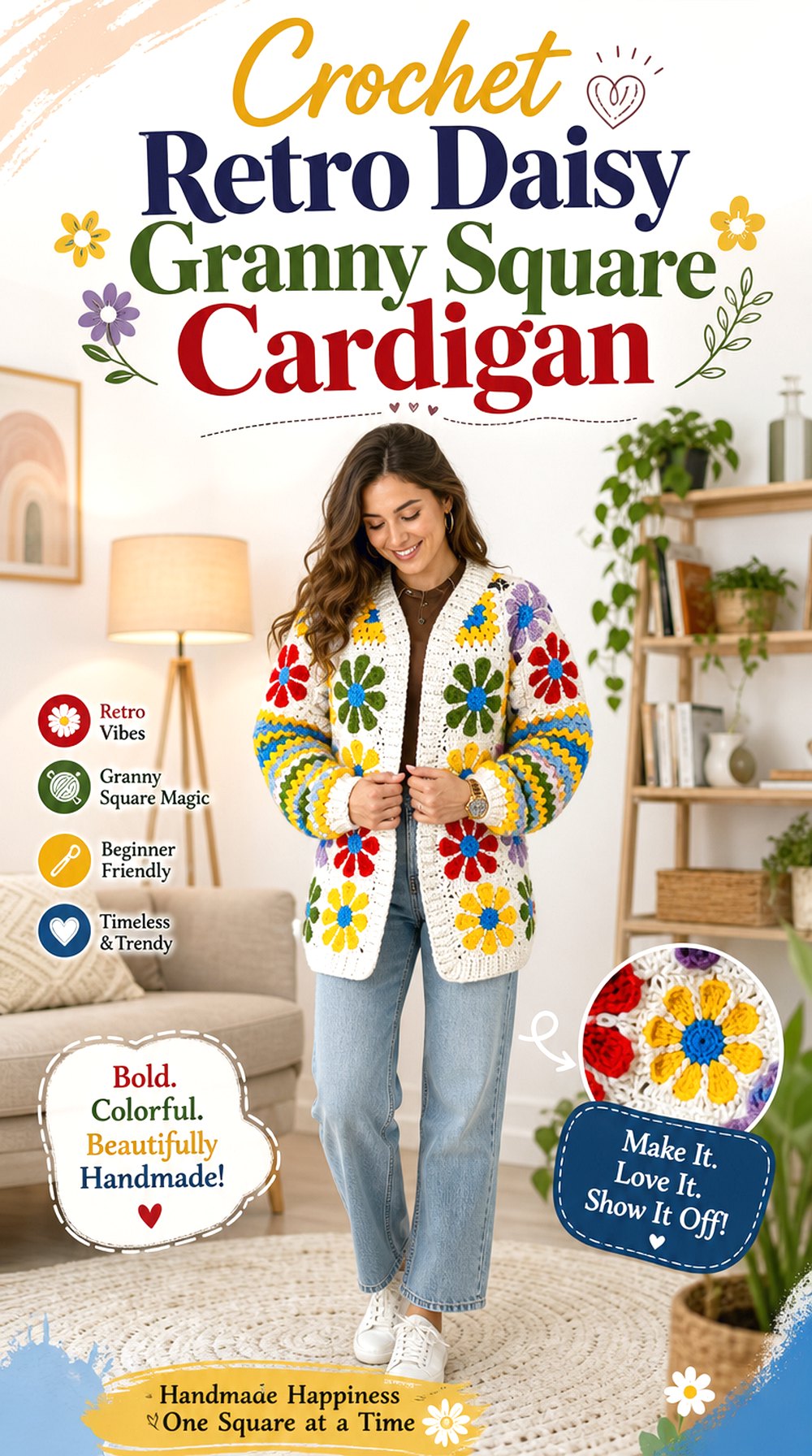 Crochet Retro Daisy Granny Square Cardigan