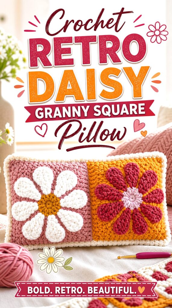 Crochet Retro Daisy Granny Square Pillow