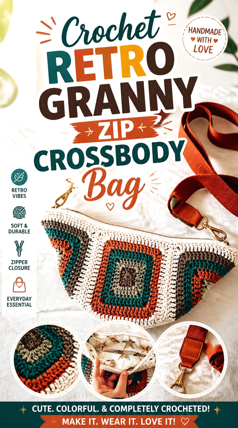 Crochet Retro Granny Zip Crossbody Bag