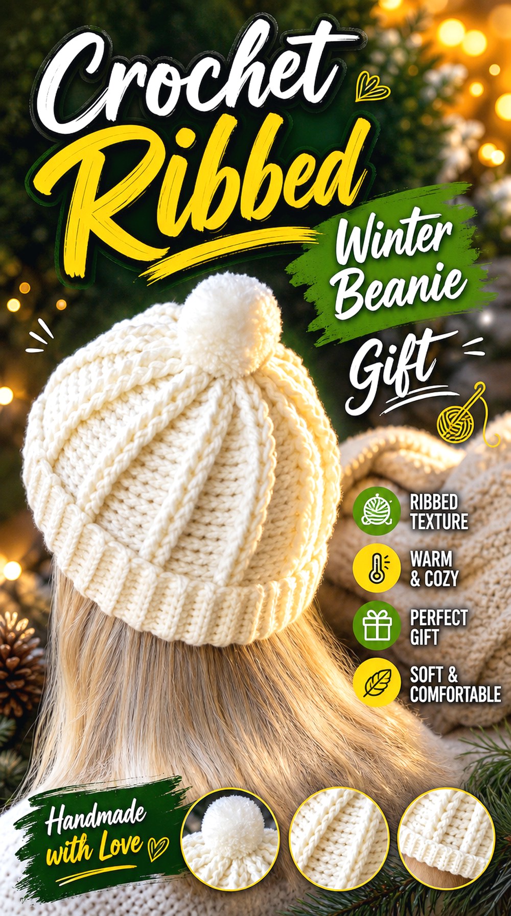 Crochet Ribbed Winter Beanie Gift