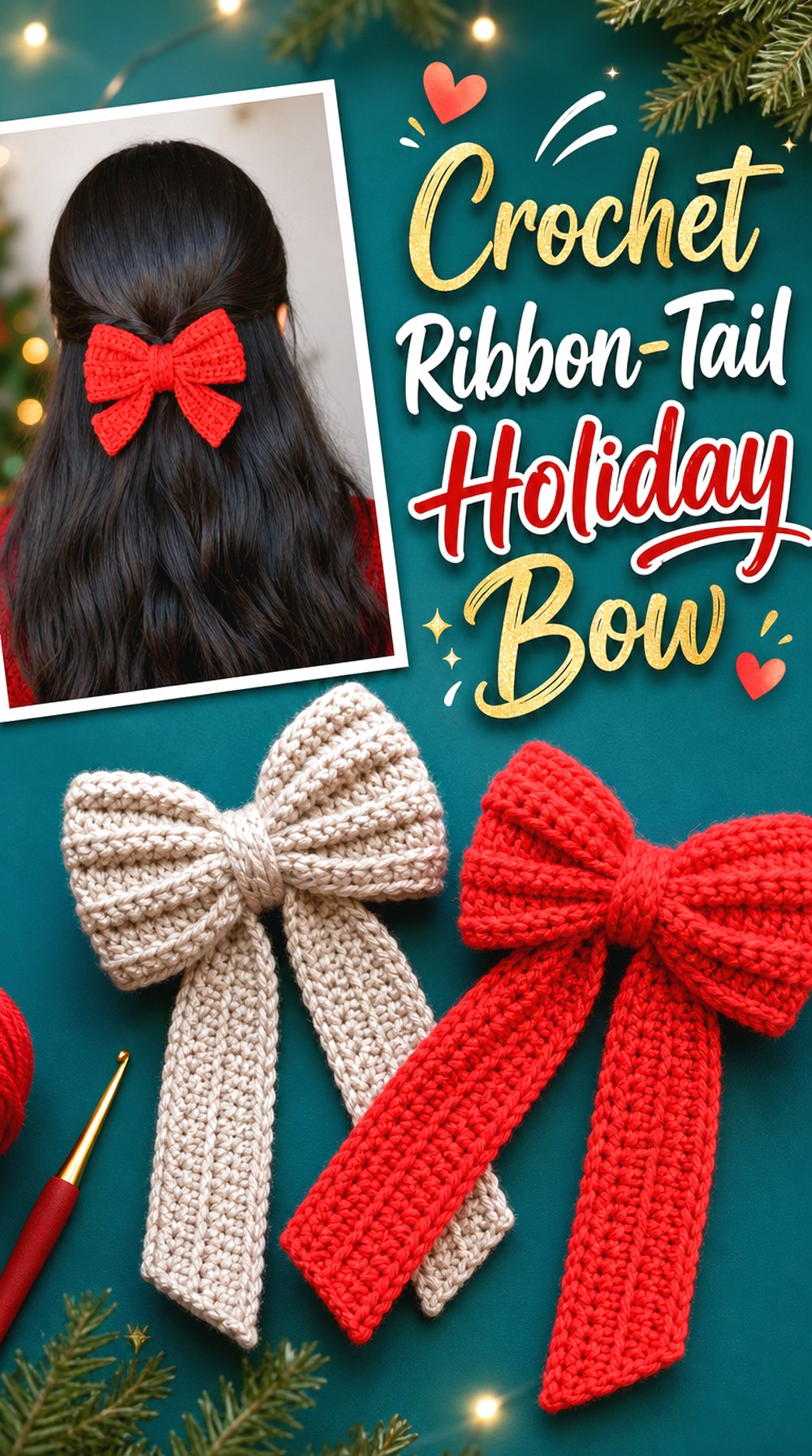 Crochet Ribbon Tail Holiday Bow