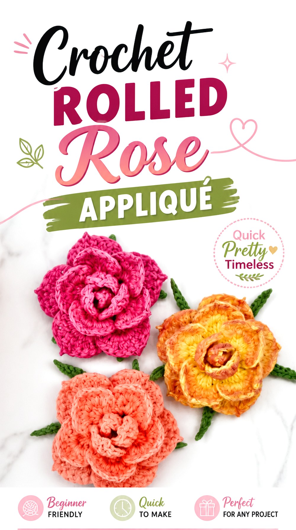 Crochet Rolled Rose Appliqué