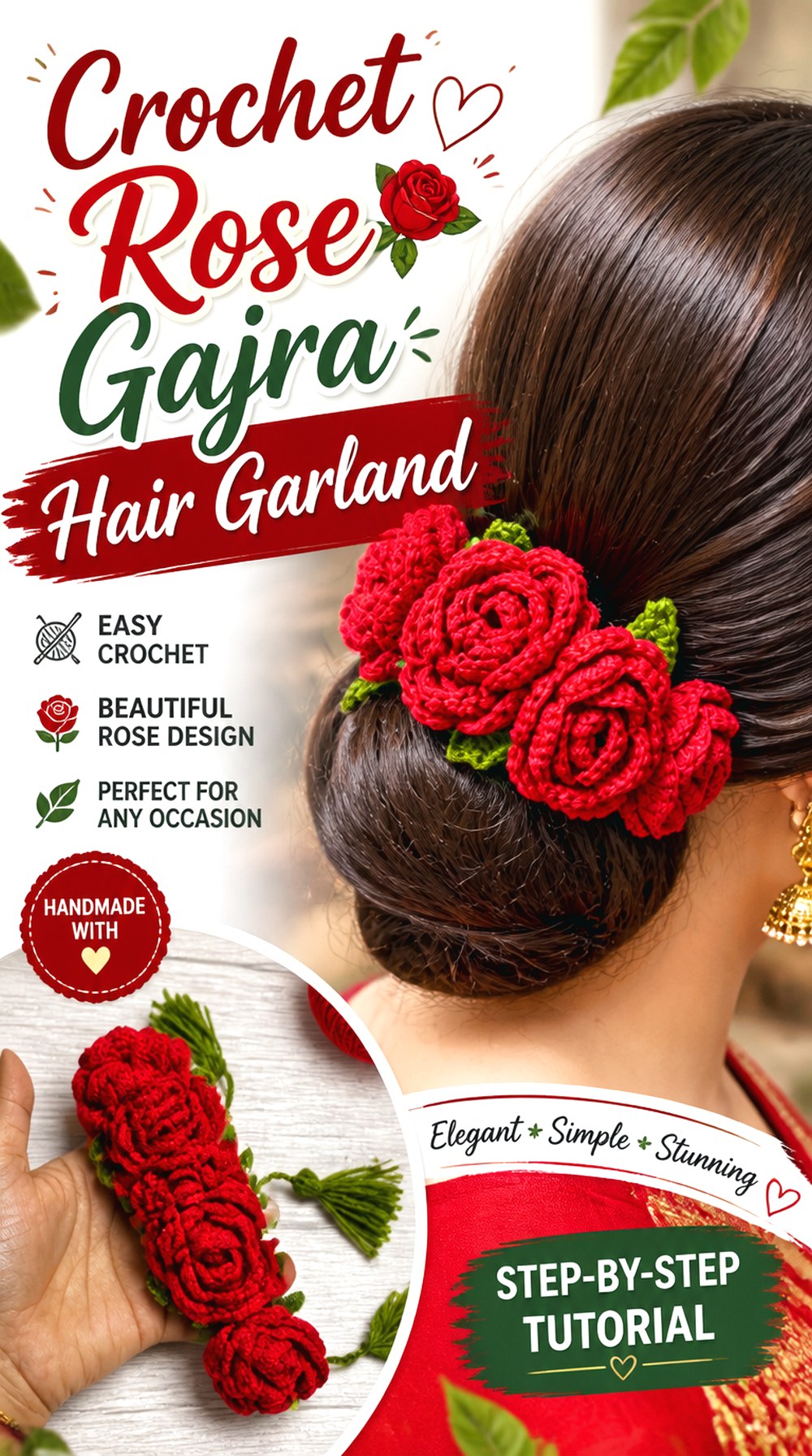 Crochet Rose Gajra Hair Garland