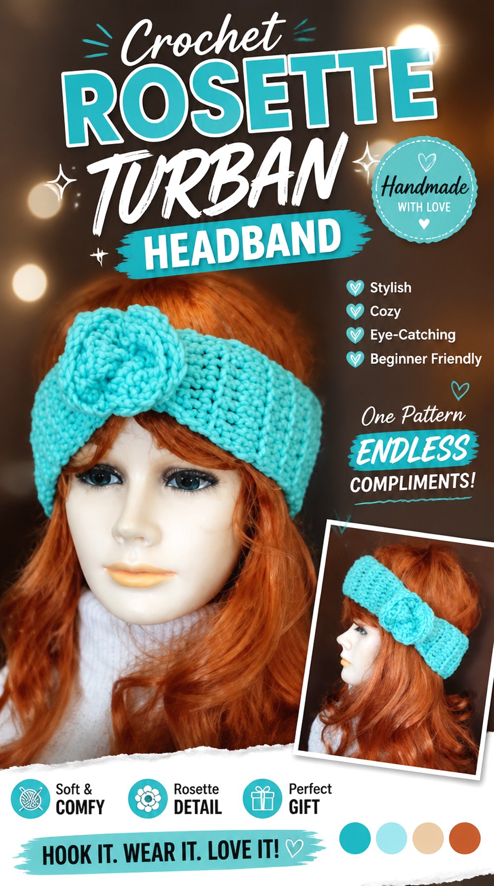 Crochet Rosette Turban Headband