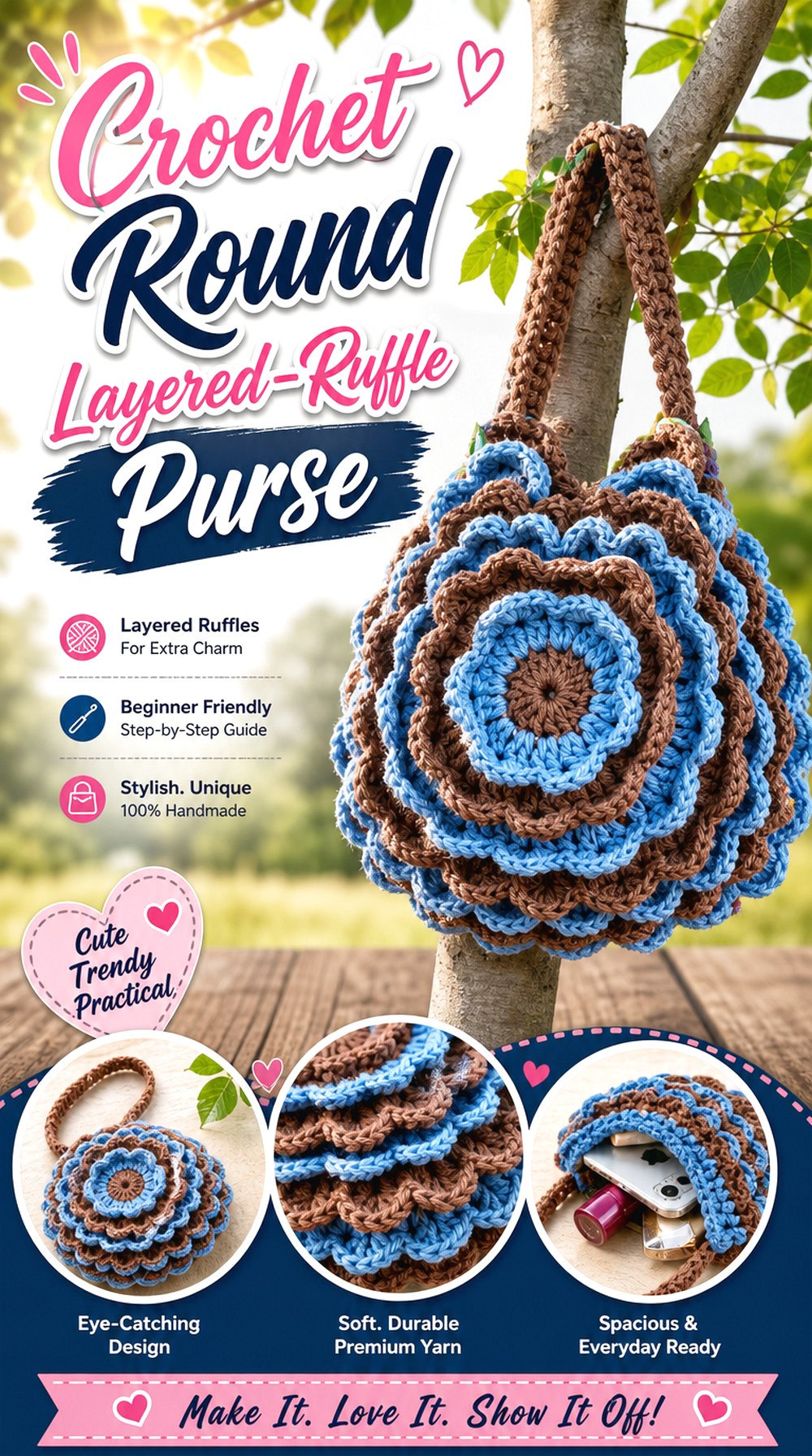 Crochet Round Layered Ruffle Purse