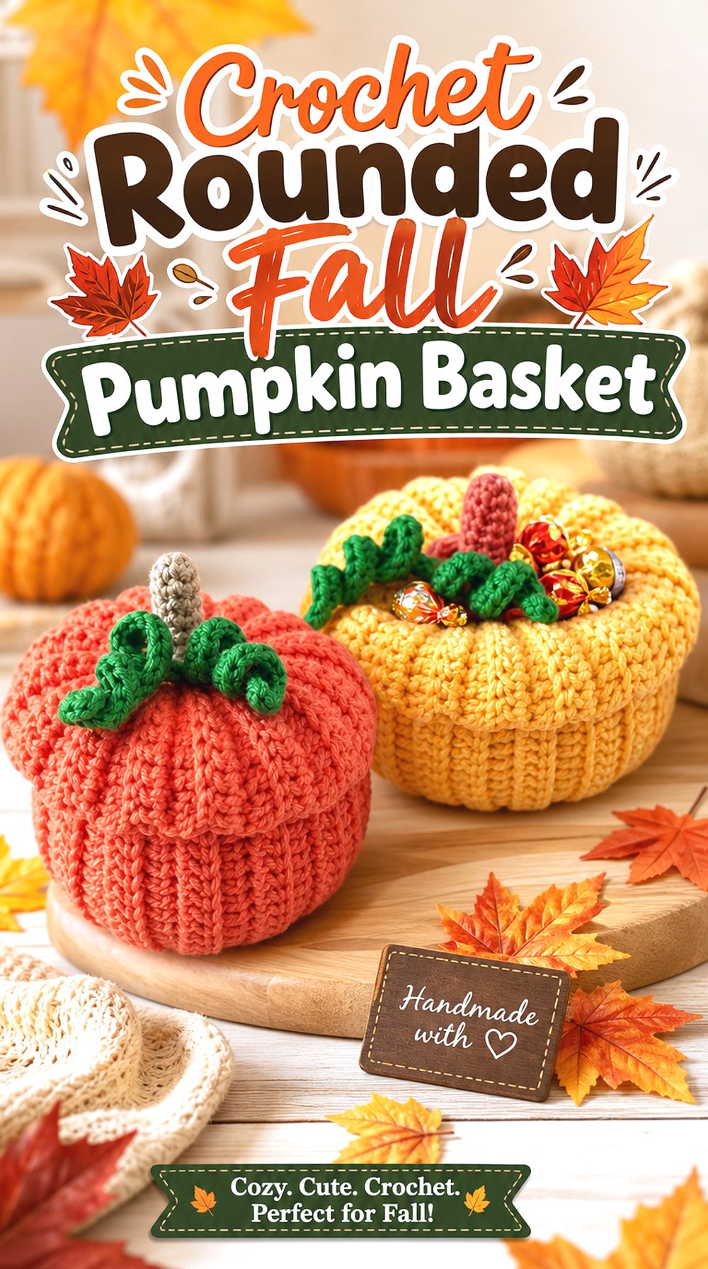 Crochet Rounded Fall Pumpkin Basket