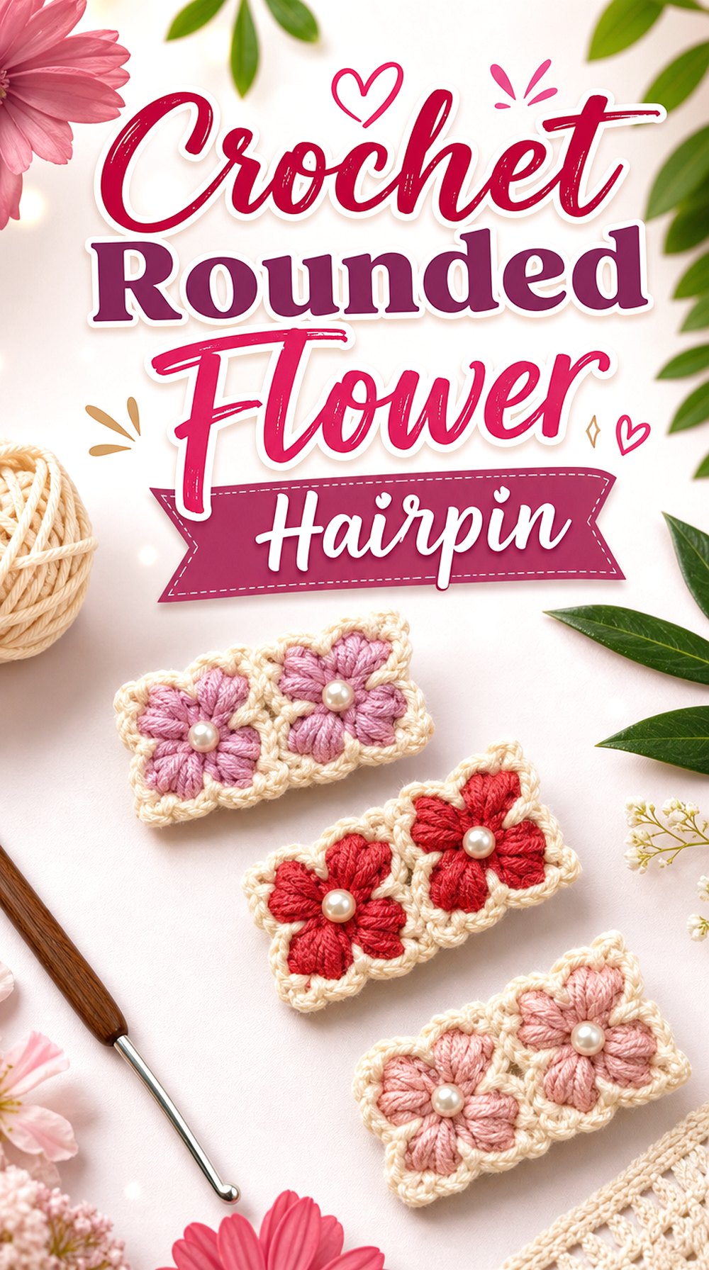 Crochet Rounded Flower Hairpin