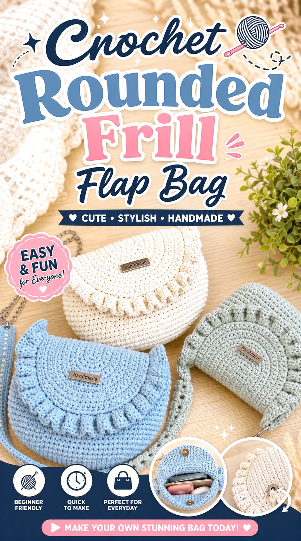 Crochet Rounded Frill Flap Bag