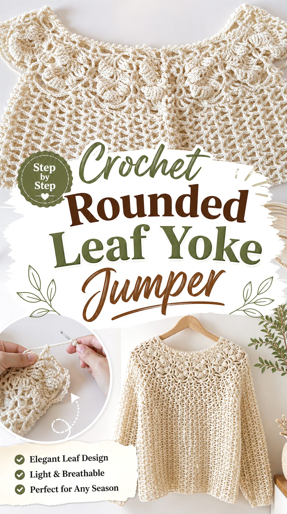 Crochet Rounded Leaf Yoke Jumper