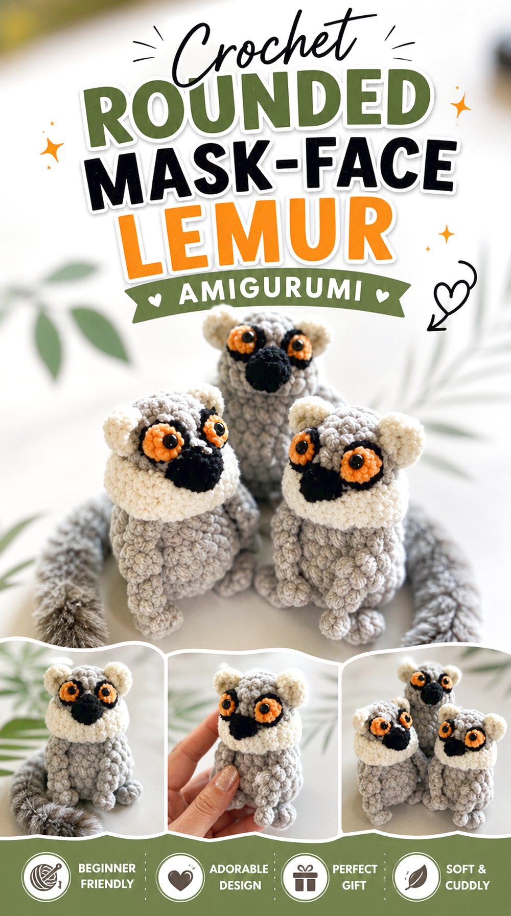Crochet Rounded Mask Face Lemur Amigurumi