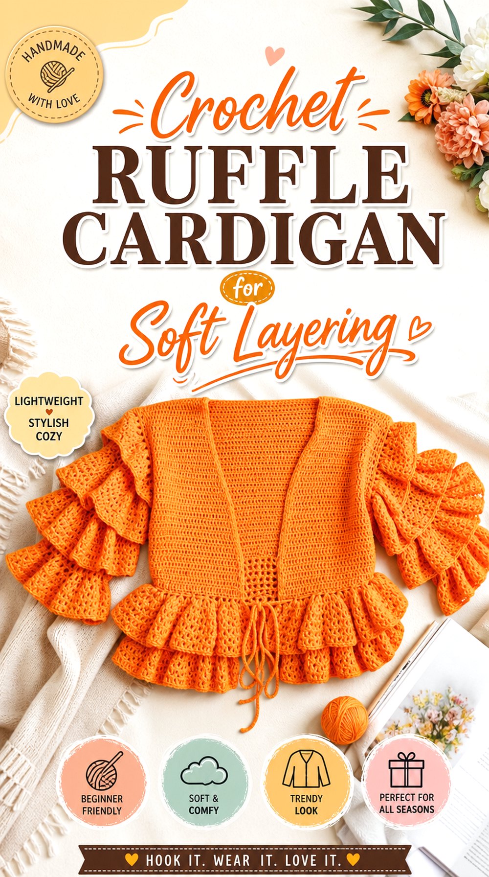 Crochet Ruffle Cardigan for Soft Layering