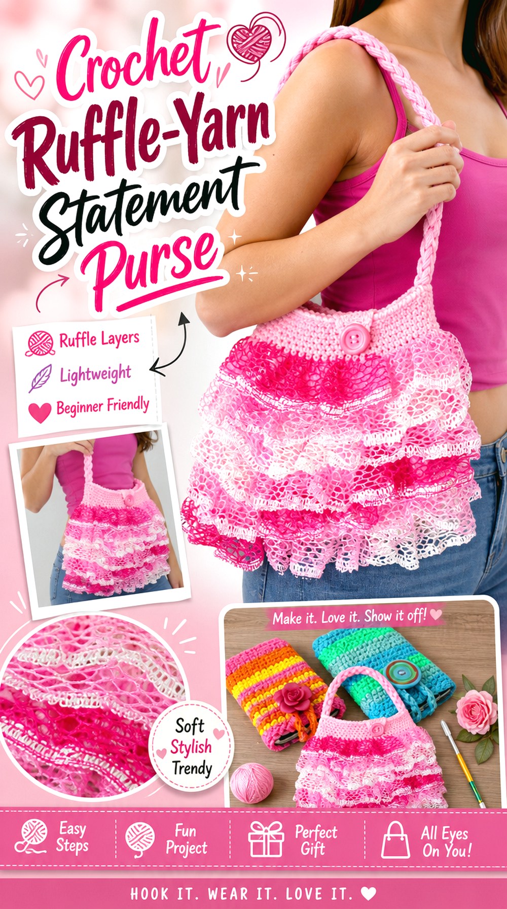 Crochet Ruffle Yarn Statement Purse
