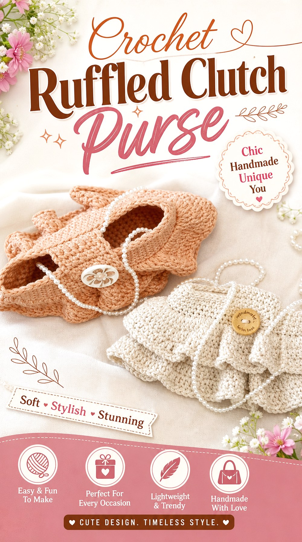 Crochet Ruffled Clutch Purse