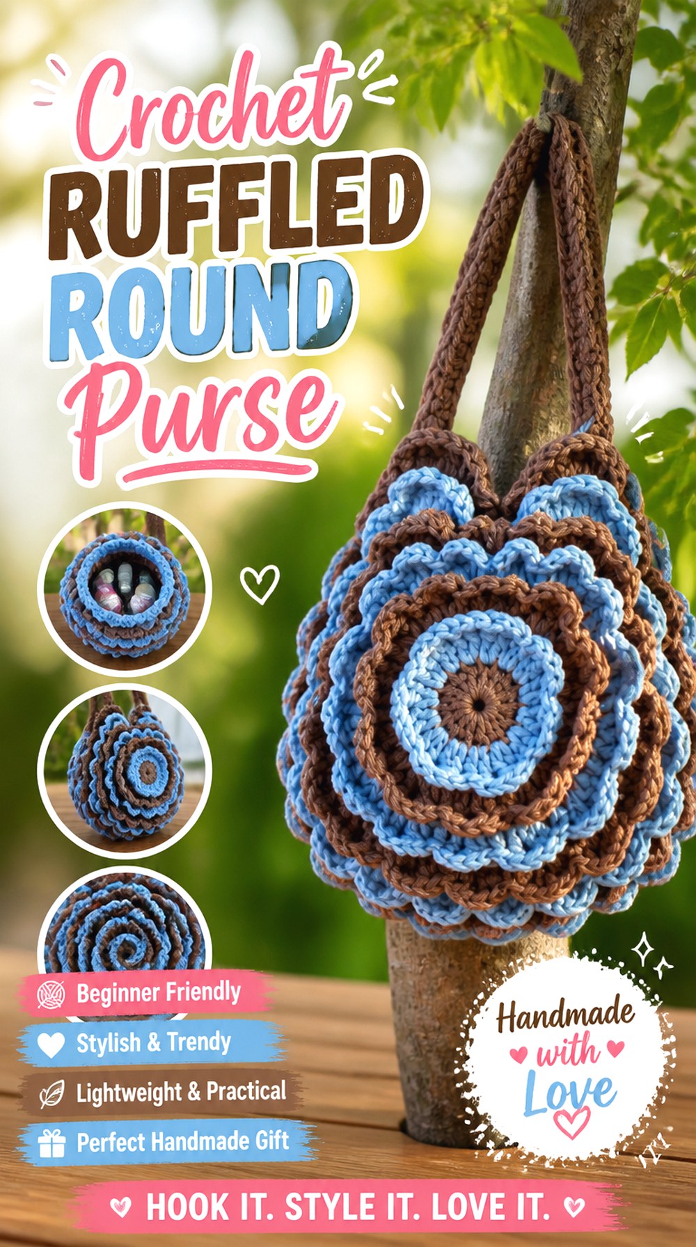 Crochet Ruffled Round Purse