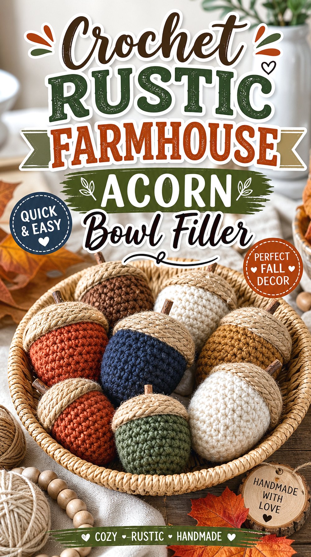 Crochet Rustic Farmhouse Acorn Bowl Filler
