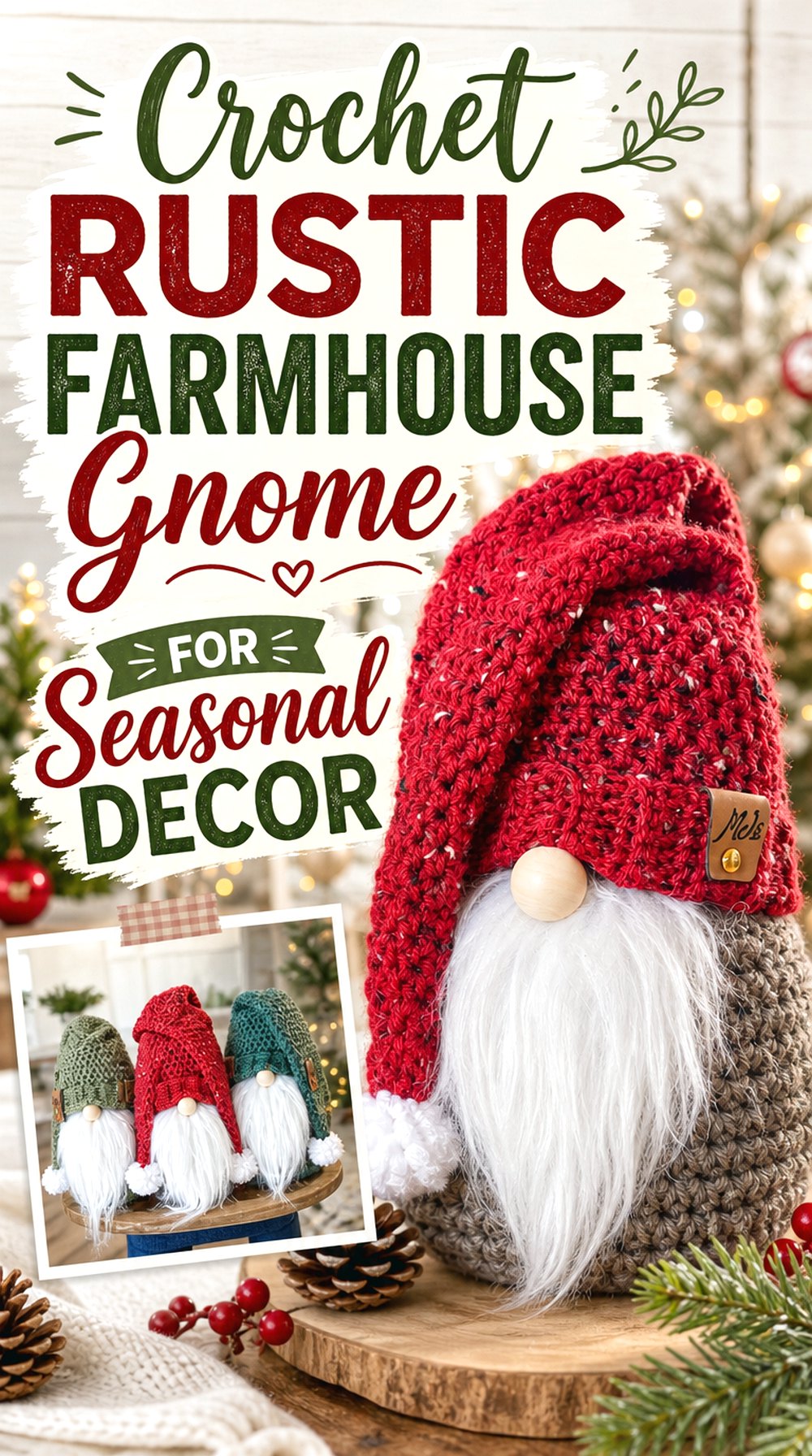 Crochet Rustic Farmhouse Gnome for Seasonal Decor