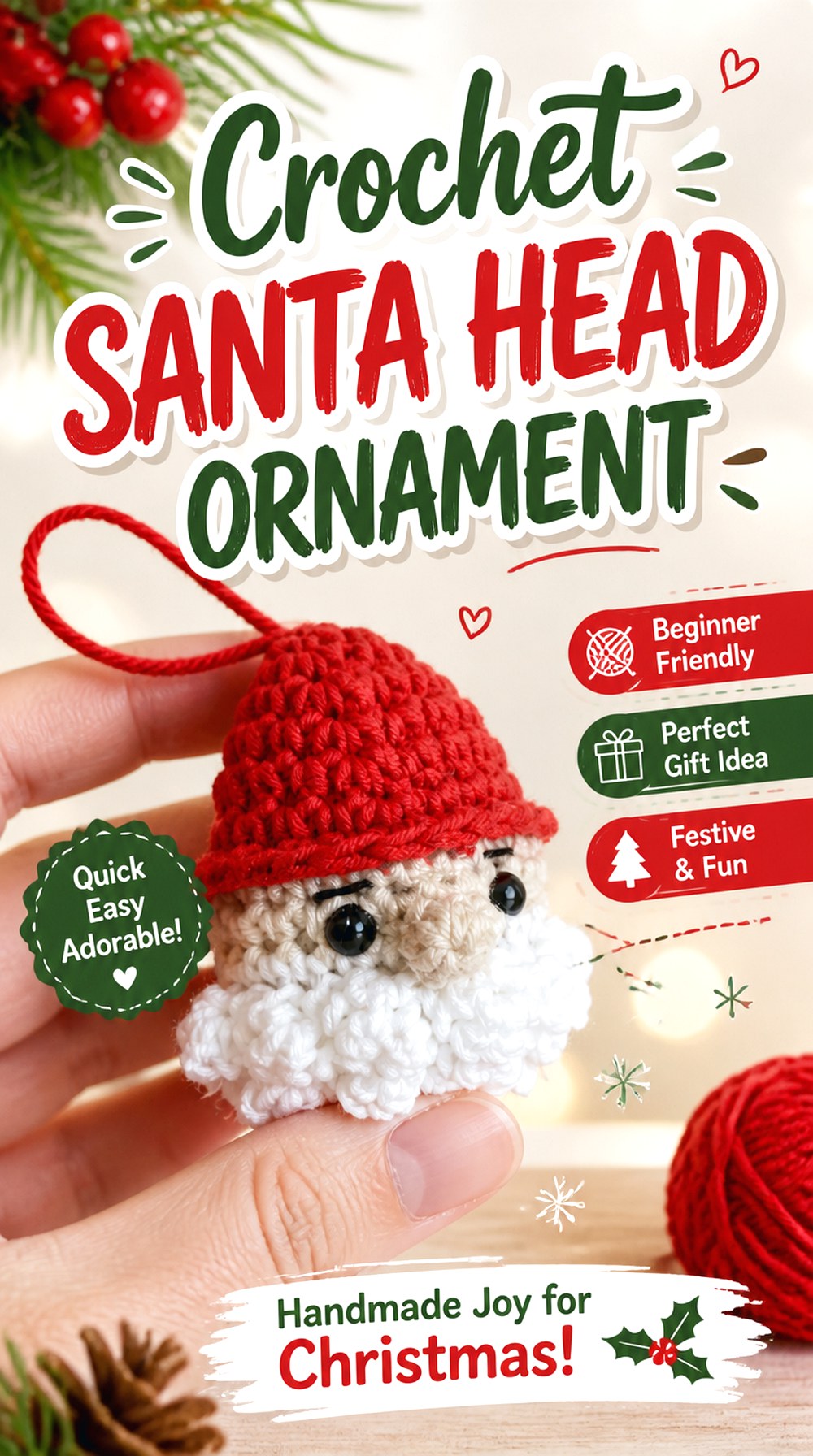 Crochet Santa Head Ornament