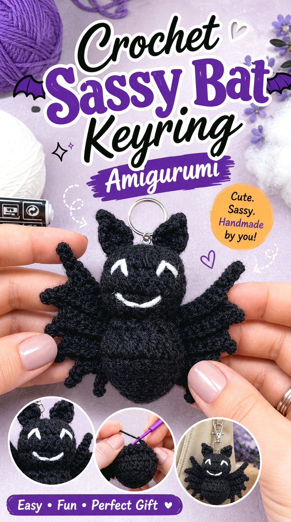 Crochet Sassy Bat Keyring Amigurumi
