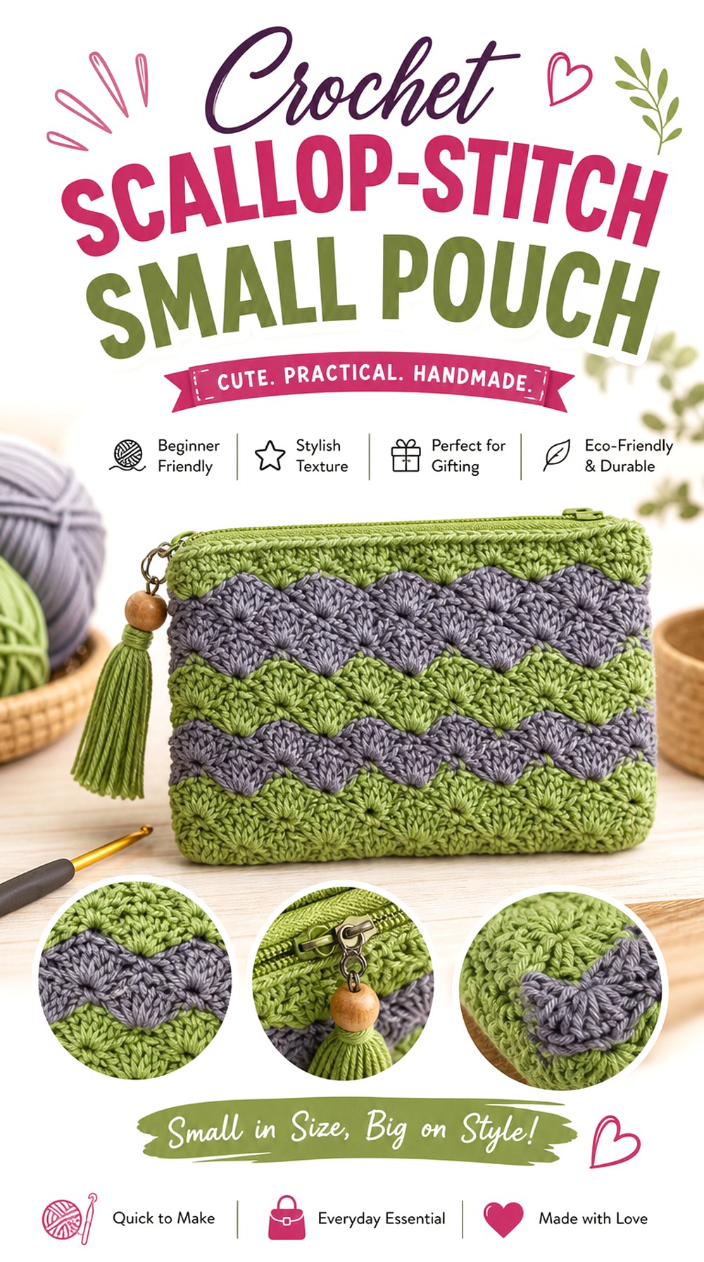 Crochet Scallop Stitch Small Pouch
