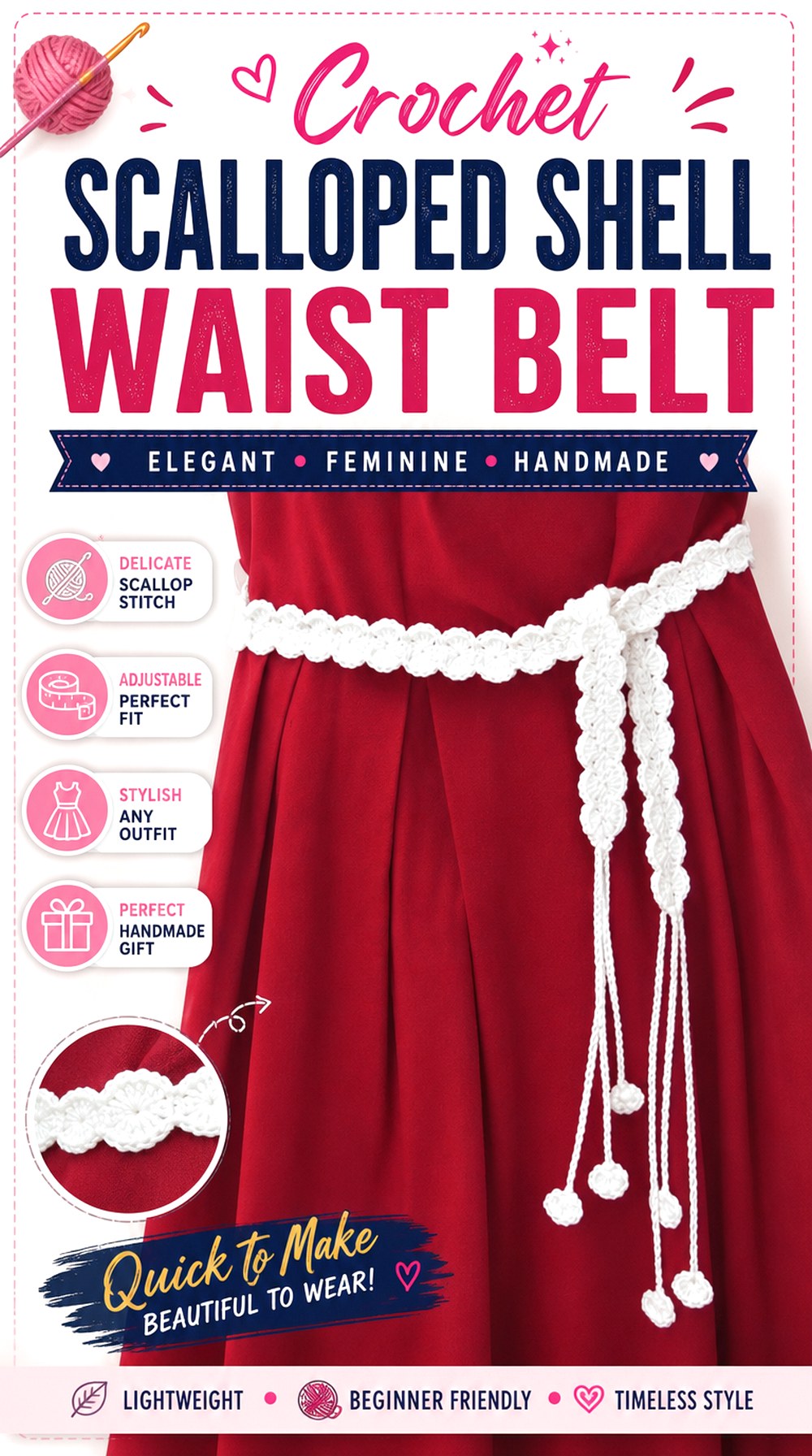 Crochet Scalloped Shell Waist Belt