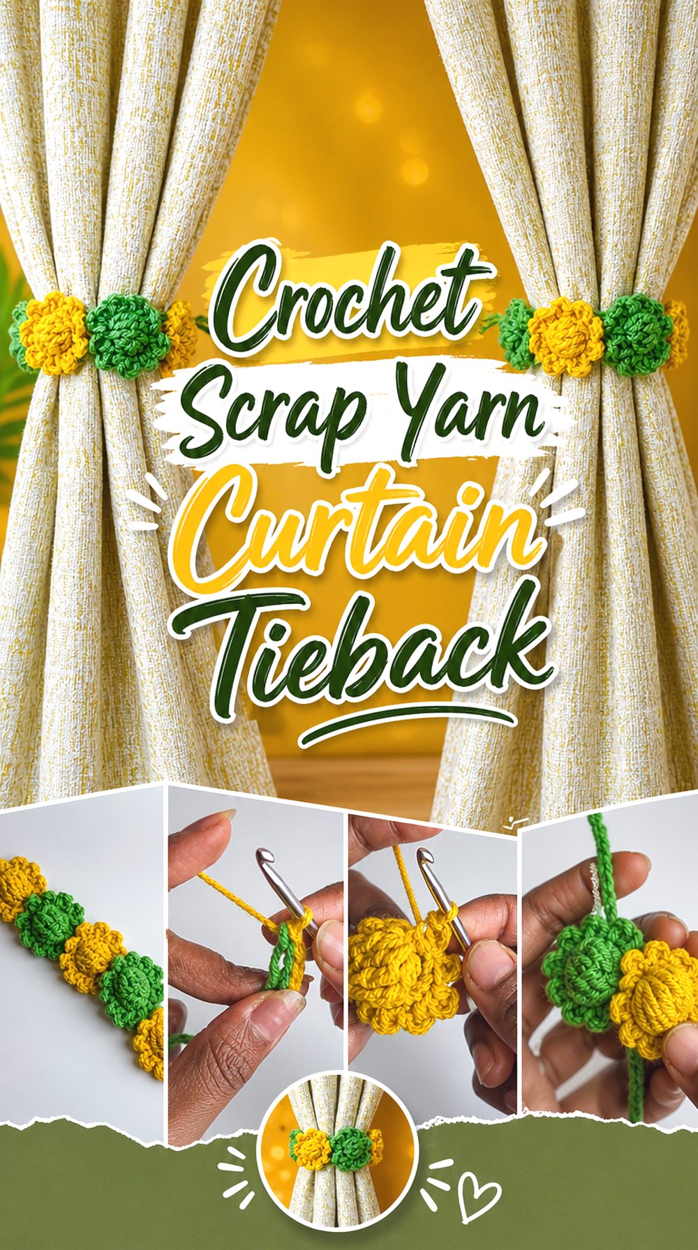 Crochet Scrap Yarn Curtain Tieback