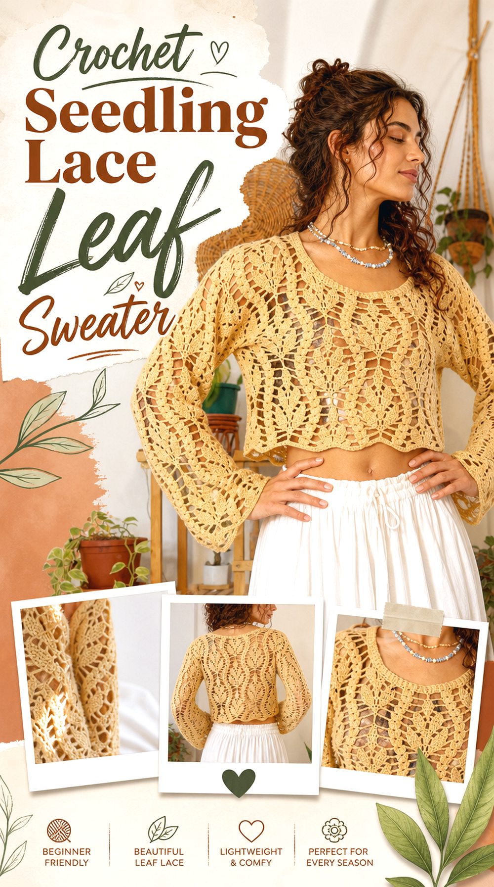 Crochet Seedling Lace Leaf Sweater
