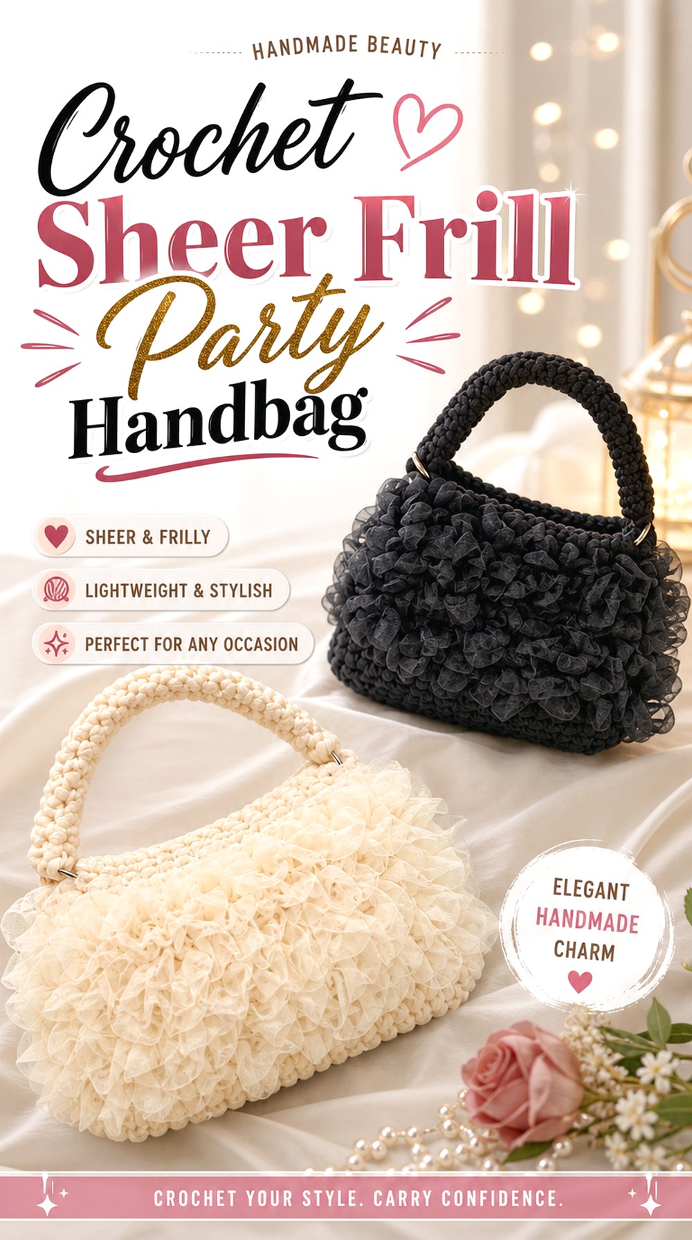 Crochet Sheer Frill Party Handbag