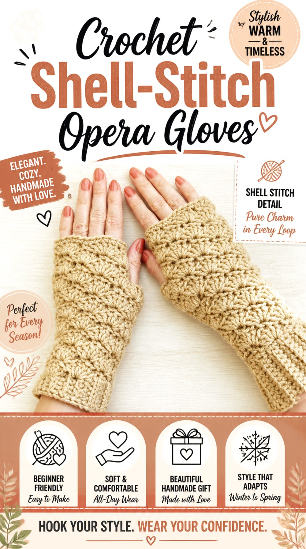 Crochet Shell Stitch Opera Gloves