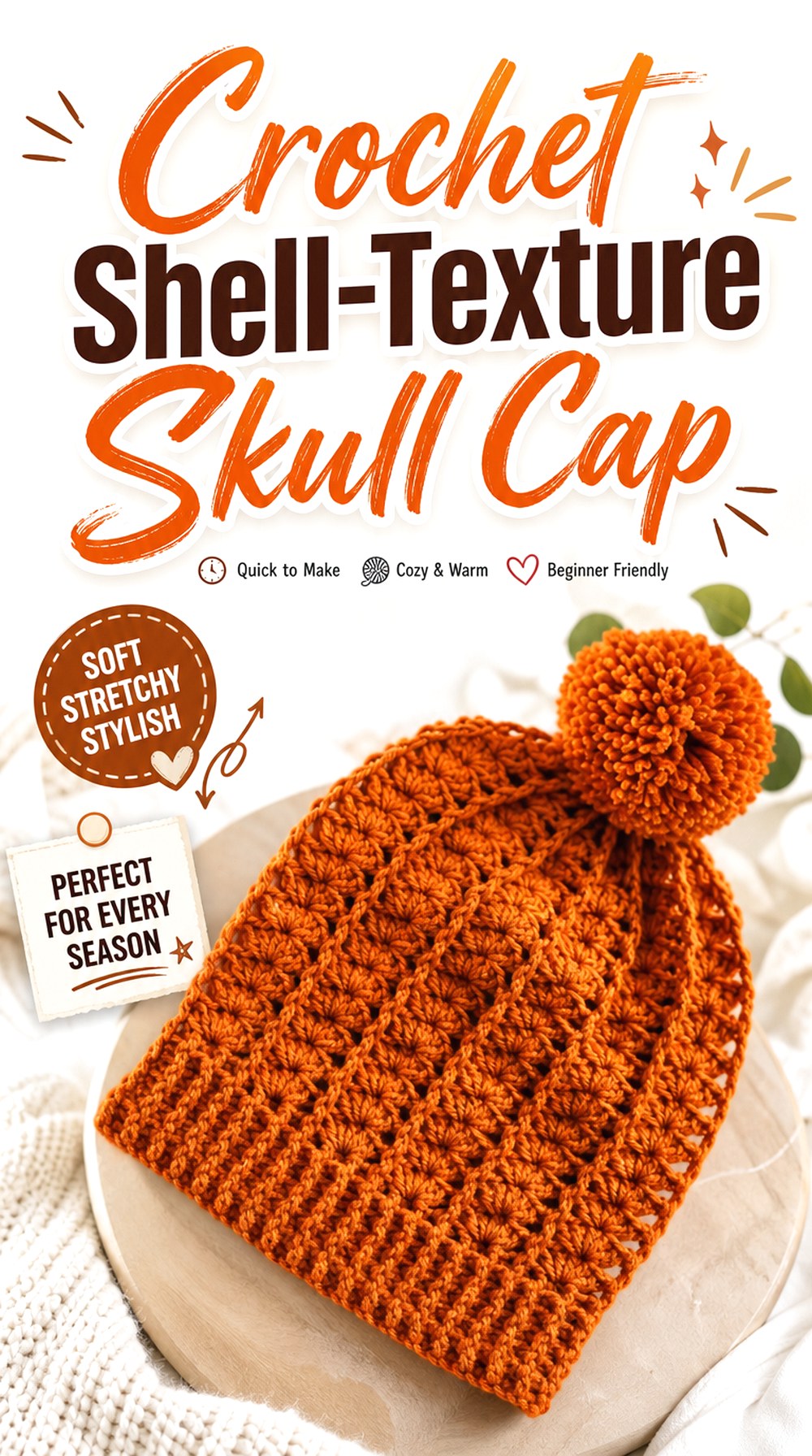 Crochet Shell Texture Skull Cap
